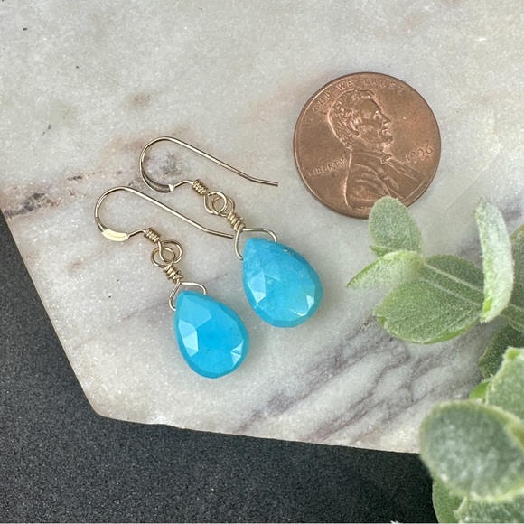 Genuine Turquoise Sleeping Beauty Dangle Earrings Gold Filled - Picture 4 of 5